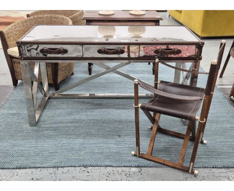 ATTRIBUTED TO ANDREW MARTIN DA GAMA CAMPAIGN DESK, 152cm x 62cm x 81.5cm approx., with chair, 89cm H approx. (2)