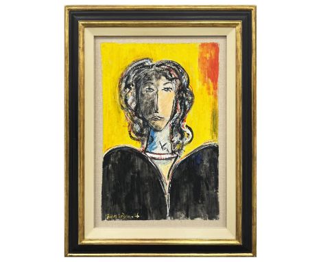 RENOS LOIZOU (British/Cypriot), 'Portrait in yellow', oil on paper laid on linen, 77cm x 52cm, framed.
