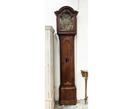 LONGCASE CLOCK, 18th century Flemish, eight day movement, silvered chapter dial, inscribed Wouman Themsche, in oak case, with
