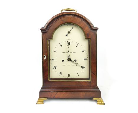A DEBOIS &amp; WHEELER MAHOGANY BRACKET CLOCK, late 18th century, eight day movement, striking on a bell, brass bracket feet,