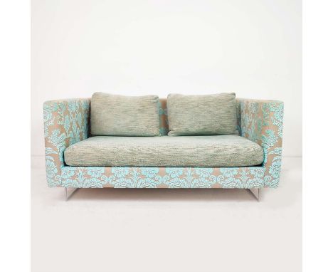 DESIGNERS GUILD BALANCE SOFA, with turquoise floral upholstery, 69cm H x 150cm W x 95cm D.
