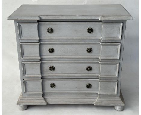 COMMODE, French style traditionally grey painted with four long drawers, 92cm W x 47cm D x 83cm H.