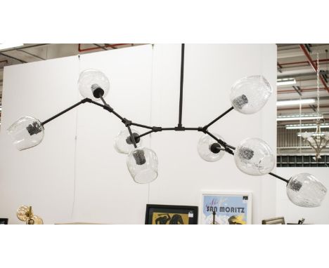 WIRED CUSTOM LIGHTING RODRIGUES HORIZONTAL PENDANT LIGHT, with eight crackle glass shades, approx 55cm H x 110cm.