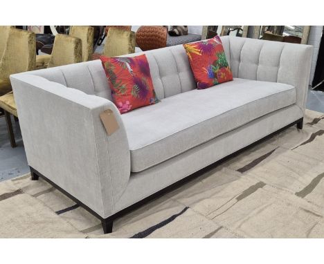 BESPOKE SOFA LONDON SOFA, grey fabric upholstered, button detail, 210cm x 90cm x 75cm.