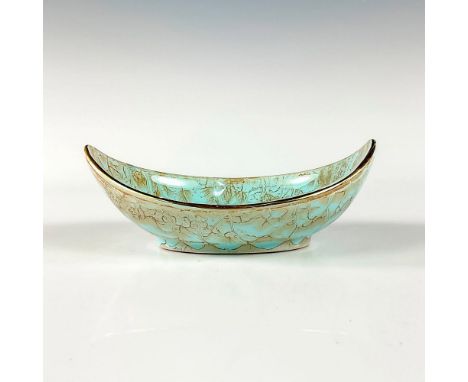Turquoise toned with lustre finish and branch patterning. Gold toned rim around piece.Hand Painted Delft Holland on bottom. T