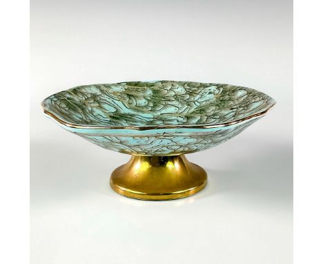 Stunning turquoise toned piece with lustre finish &amp; branch patterning. Brass trim around rim.Hand Painted Delftware Made 