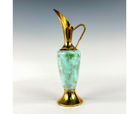 Turquoise toned with lustre finish &amp; branch patterning. Brass accented handle, spout, and base.Delft Holland on bottom of