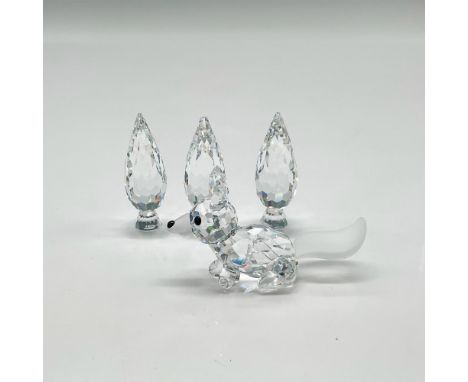 Adorable set of 3 clear crystal trees plus a fox with faceted clear crystal body, satin crystal nose, tail and jet crystal bu