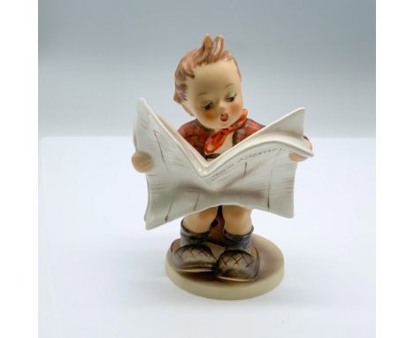 Hand-painted figurine depicting a young boy sitting on a toilet and reading a newspaper. Goebel backstamp on the bottom. Dime