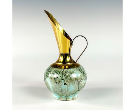 Turquoise toned with lustre finish &amp; branch patterning. With handle. Brass accented spout &amp; handle.Holland on bottom.