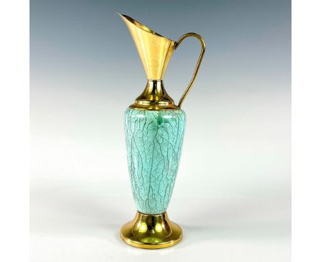 Turquoise toned with lustre finish &amp; branch patterning. Brass accented handle, spout, and base.Hand Painted Delftware Mad
