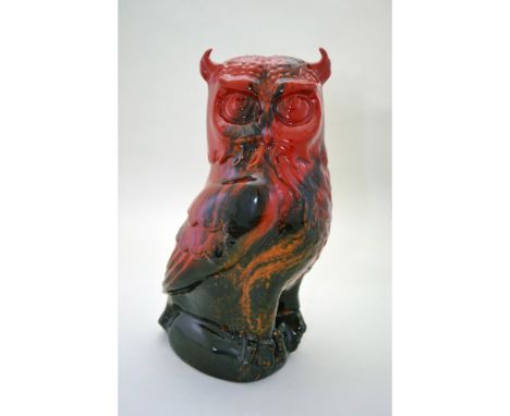 Flambe Veined Glazed, the Great Horned Owl is standing, modelled by Alan Maslankowski. Hallmark: Artists initials to the base