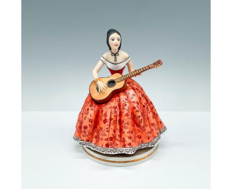 Beautifully dressed Elaine sits playing her guitar and singing along. Royal Worcester backstamp. Artist: Ronald Van Ruyckevel