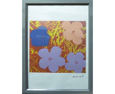 ANDY WARHOL 'Flowers', lithograph print, on Arches paper, with printed signature and numbered 56/100, with Leo Castelli stamp