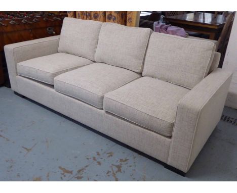 THREE SEATER SOFA, in taupe upholstery, with a removable arm, 220cm x 93cm x 80cm.