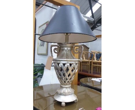 TABLE LAMP, contemporary silvered finish with shade, 90cm H.