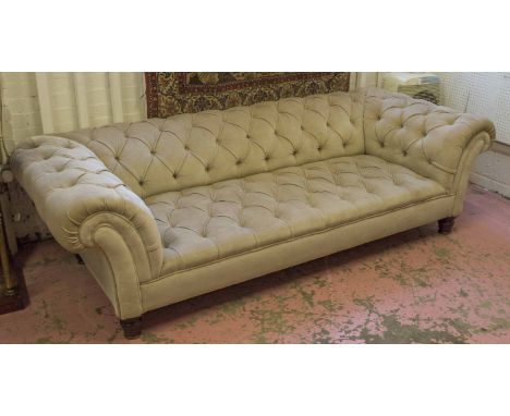 CHESTERFIELD SOFA, Victorian walnut in buttoned cream velvet, 228cm W.