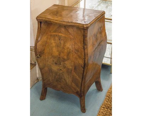 BOMBE COMODINO, 18th century Italian walnut and crossbanded with a single panelled door enclosing a shelf, 51cm W x 74cm H x 