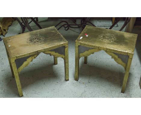 RODOLFO DUBARRY LAMP TABLES, a pair, brass and pewter, signed R. Dubarry, Marbella, 47cm H x 50cm W x 32cm D. (with faults) (