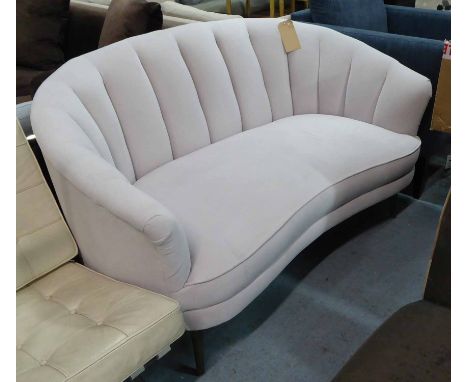 SOFA, early 20th century style, shell back, shaped seat in light grey upholstery on rounded tapering legs, 147cm x 82cm x 98c