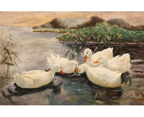 Lübbe, K. "Enten auf dem See", Öl/ Platte, sign. u.r., 32x49,5 cm, Rahmen
