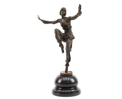 Bronze im Art-Deco-Stil "Tänzerin", Bronze-Figur braun patiniert, Nachguß 20. Jh. signiert "P. Laurel", Gießerplakette "JB De