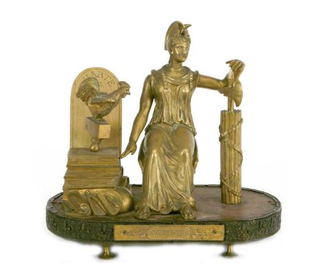 Bronze-Ensemble, anläßlich der französischen Verfassung 1830, ovaler Holzsockel, ges. 20x22 cm
