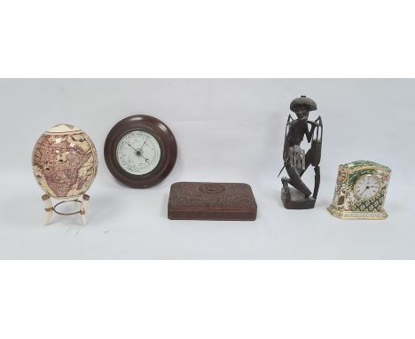 Eastern carved hardwood trinket box, rectangular, aneroid barometer, ceramic decorative egg, Masons applique pattern ceramic 