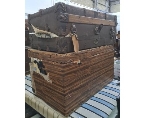 Trunk and a box (2) Condition ReportThe larger trunk measures 82W x 53D x 46H cm. It has had hardboard tacked to the top, ins