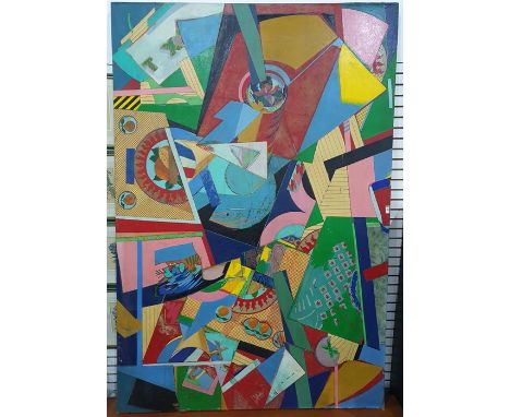 Michael Holland (1947-2002) Oil on canvasGlimpses of fruit and flowers amongst abstract shapes, 230cm x 160cm 