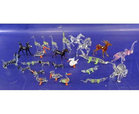 Collection of Murano-style miniature glass model animals, variously coloured and a small quantity of ceramic miniatures (2 bo