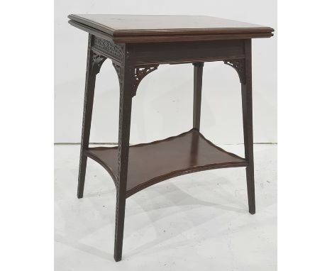 19th century mahogany card table, the rectangular top with moulded edge opening to reveal green baize, on four carved square 