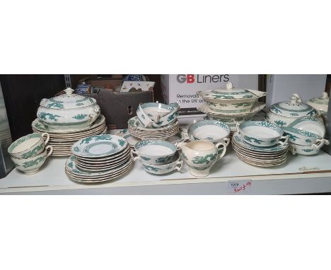 Booths part dinner service 'Dragon" to include dinner plates, side plates, tea plates, cups and saucers (not many), tureens, 