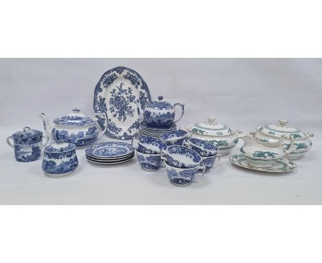 Quantity of Spode 'Italian' pattern tableware including a teapot of shaped rectangular form, a bachelors teapot of bullet for