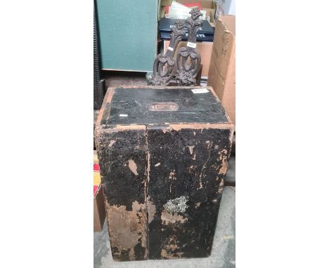 Pair of cast iron firedogs&nbsp;and a vintage wooden small trunk