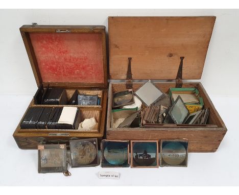 Oak case and contents of lantern slides, a pine box and contents of lantern slides, including examples by Newton & Co, Fleet 