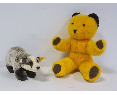 Steiff badger with label to ear and a Wendy Boston bear with label to leg (2) 
