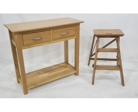 Modern light oak two-drawer side table with shelf undertier and a set of folding steps (2) 