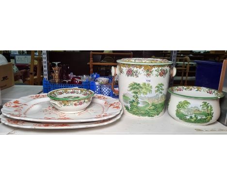 Copeland Spode for T. Goode chamber pot, washing bowl&nbsp;with its original cane handle and fitted bowl,&nbsp; a soap dish a