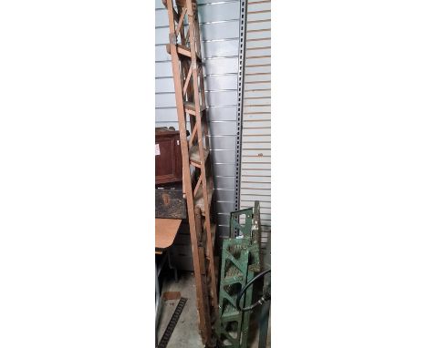 Metal 2 step ladder and a wooden 6 step ladder, both paint distressed