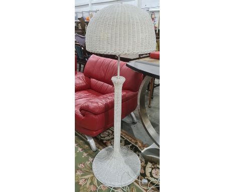Lloyd loom style standard lamp with white painted loom shade