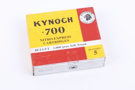 5 X 700 Kynoch Nitro Express 1000gr Soft Nosed Rifle Cartridges In Original Box Fac Required