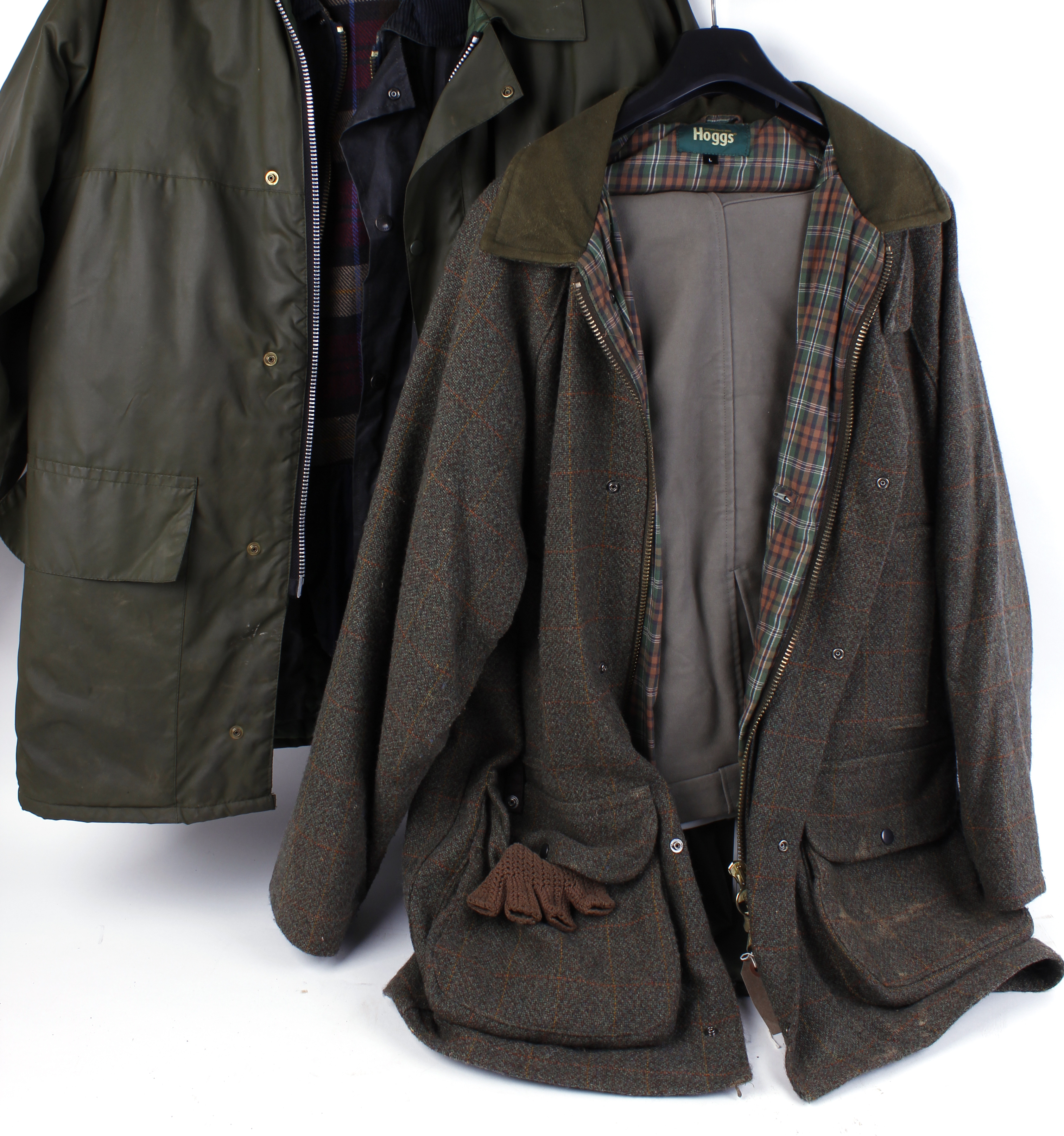 Three shooting coats, size L; Barbour moleskin breeks, size 38, as new