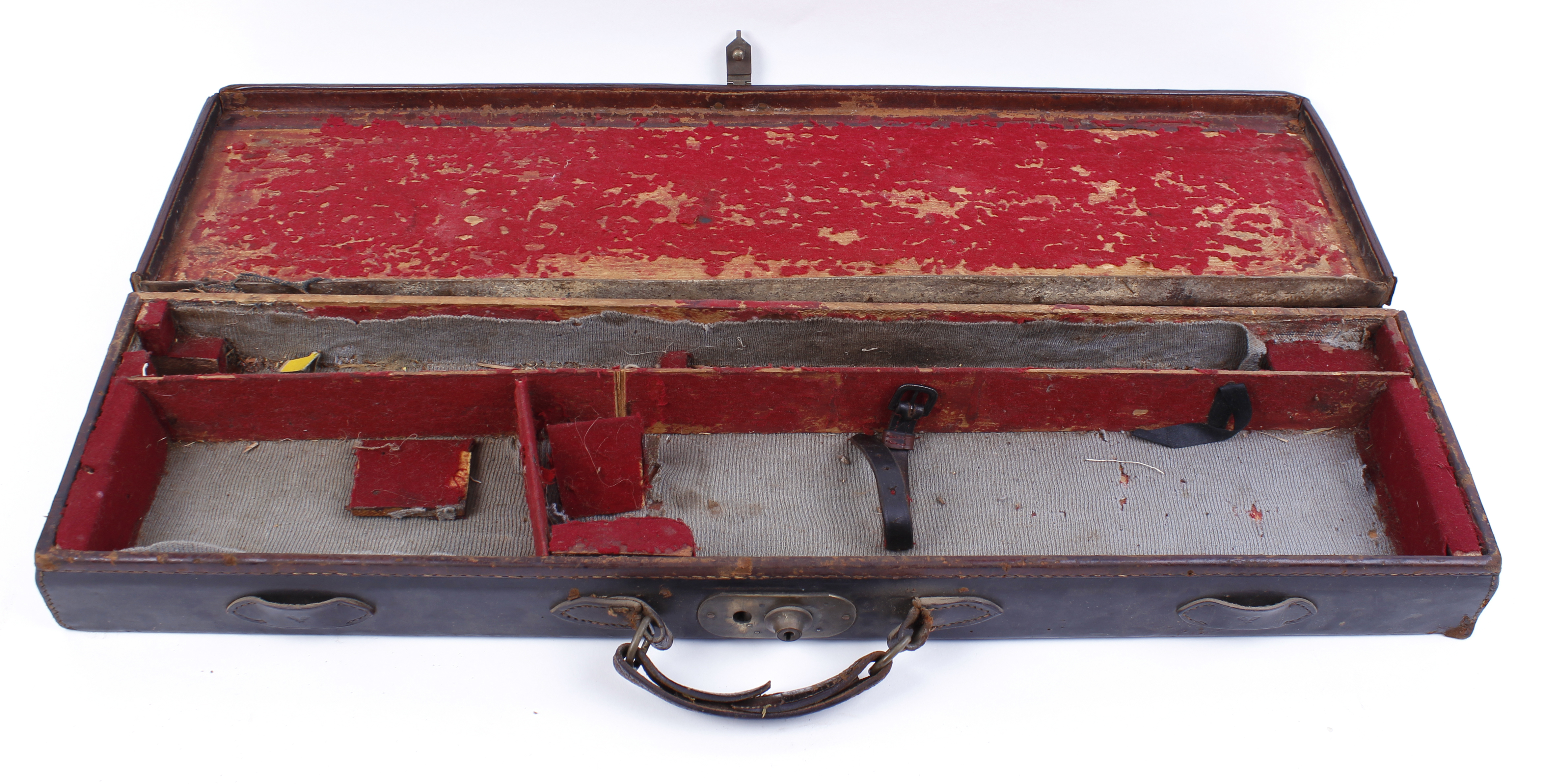 Black leather gun case for up to 30 ins barrels, for restoration