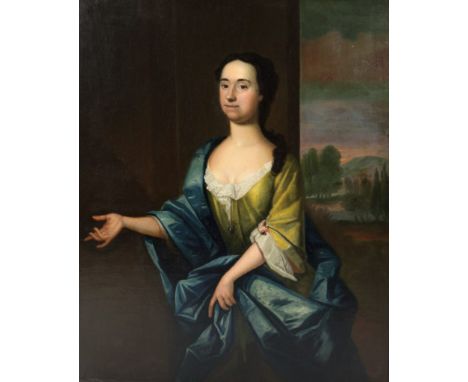 School of Thomas Hudson (1701 - 1779)"Portrait of Elegant Lady," O.O.C. A large half length portrait of an elegant Lady in ye