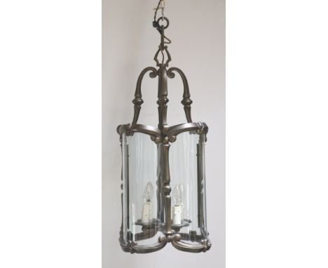 A heavy fine quality French style brass Hall Lantern, with five domed glass sides, and "S" scroll design, approx. 74cms (29")