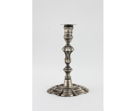 An attractive and unusual 18th Century miniature / bachelors silver Candlestick, the unusual stem on a stepped shaped base, h