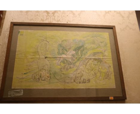 Anne Yeats RHA (1919 - 2001)"Designs for the Unicorn Restaurant, 1943," watercolour sketch on graph paper, approx. 43cms x 68