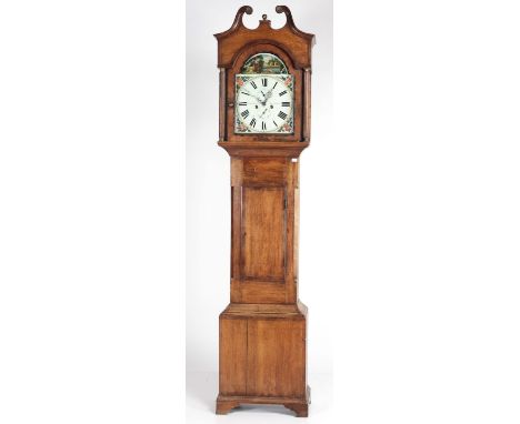 A large 19th Century framed Grandfather Clock, with swan neck pediment over arched hand painted dial by Samuel Shortman, Newn