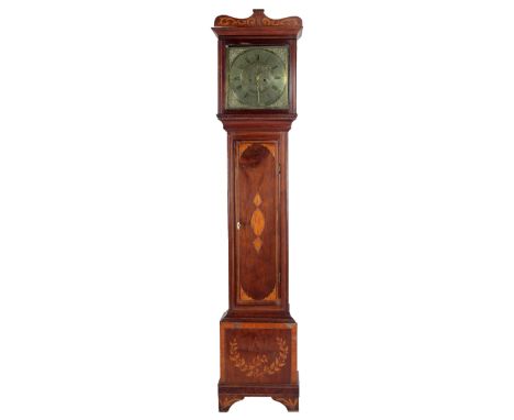 A fine quality Irish Provincial Georgian period mahogany framed Grandfather Clock, the inlaid cornice over a brass dial with 